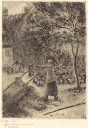 Een vrouw die een kruiwagen leegt Femme vidant une brouette, 1880