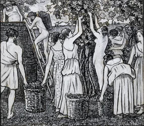 Druivenoogst, compositiestudie voor een illustratie bij 