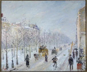 Parijse Boulevard met sneeuw