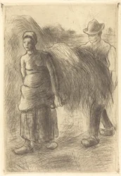 Boeren die hooi dragen, 1900