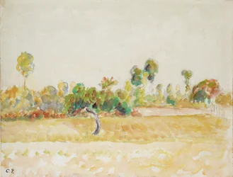 Studie van de boomgaard in Eragny-sur-Epte, gezien vanuit het huis van de kunstenaar, c1886-1890