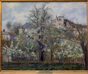 Moestuin en bloeiende bomen in de lente in Pontoise, bloeiende pruimenbomen, 1877, afmetingen 0,65 x 0,81 m, Parijs, Musée d