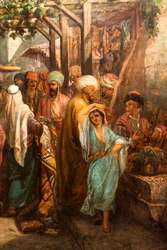 Wandelaars rond de Bacchus zuilengalerij in Latakieh (olieverf op doek)