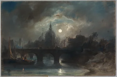 Uitzicht op een Stad bij Nacht