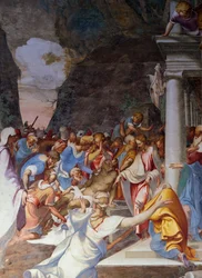 Opstanding van Lazarus, fresco door Camillo Boccaccino, Kerk van Sint Sigismondo, Cremona, Lombardije, Italië