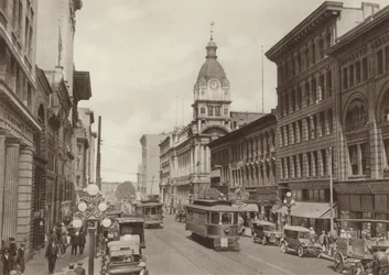 Hastings Street en postkantoor (z/w foto)
