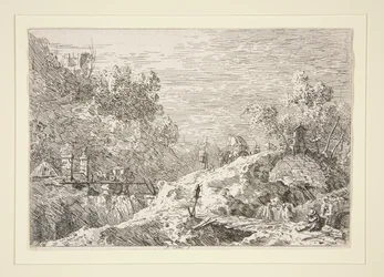 Berglandschap met vijf bruggen, uit de serie Vedute (Gezichten)