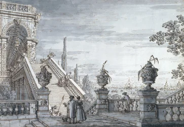 Een capriccio met een monumentale trap