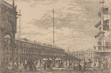 Piazza San Marco met de Procuratie Nuove aan de linkerkant en de kerk van San Geminiano ..., 1735-46
