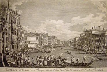Waterfestival op het Canal Grande, Venetië. Palazzo Balbi, gebouwd in de 16e eeuw, links op de voorgrond.