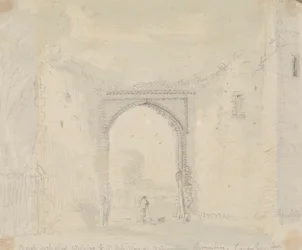 Bakstenen boog naast de grote poort van het klooster van St. Augustine, Canterbury