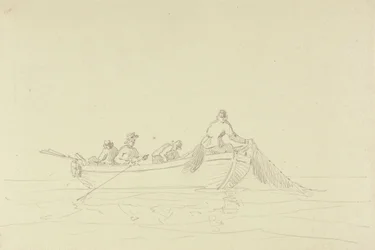 Schets van vissers in een boot