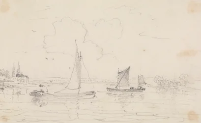 Schets van Twee Zeilboten op het Water