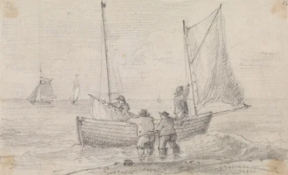 Schets van een Groep die de Zeilen Voorbereidt nabij de Kust, Hastings