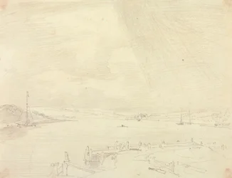 Schets van een landschap aan zee met pier op de voorgrond, Isle of Wight