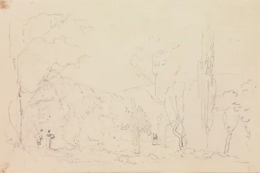 Schets van een huisje met rieten dak