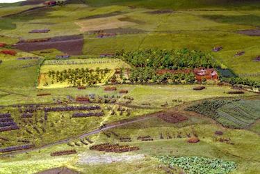 Diorama van de Slag bij Waterloo met troepen gepositioneerd zoals om 19.45 uur op 18 juni 1815 (detail)