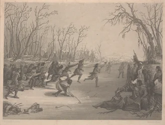 Balspel van de Dahcota (Sioux) Indianen, ets door Charles Kennedy Burt, december 1850