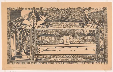 Oorkonde van de Vereeniging ter bevordering van de belangen des Boekhandels met drukker, papierrollen en ornamentiek