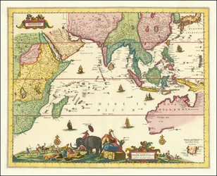 17e-eeuwse kaart met het centrum van de Indische Oceaan door Allard