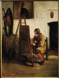 Jonge schilder in zijn atelier (schilderij op doek)
