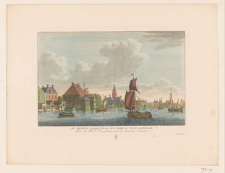 Gezicht op het dorp Westzaandam gezien over het water De Binnen-Zaan naar de kerk te West-Zaandam