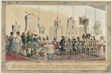 Ontvangst van de gezanten van de koning van Kandy door gouverneur Imam Falck