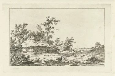 Man met hark bij een schuur Landschappen (A-F) (serie)