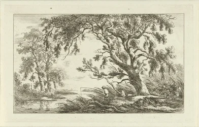 Visser in een rivierlandschap