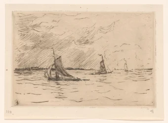 Drie zeilboten op de Maas