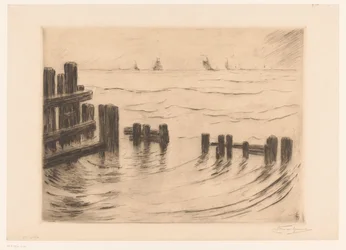 Zeegezicht met golfbrekers bij Vlissingen