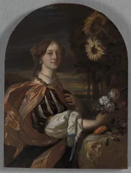 Catharina van Heemskerck met zonnebloemen (olieverf op paneel)