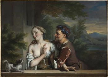 Een man probeert een vrouw te omhelzen. Afmetingen: 33,5 x 47 cm. Nationalmuseum Stockholm