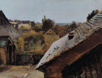 Uitzicht op daken en tuinen, 1835
