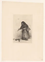 Vrouw voert vogels