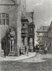 Stadhuis, Halberstadt, gegraveerd door E. Joubert