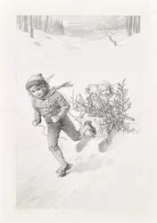Twee kinderen op reis door een winterlandschap