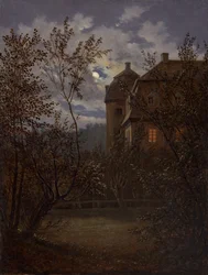 Schloss Milkel in maanlicht, ca. 1833-35