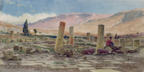 De moskee van Melike nabij Baalbek, verwoest door een aardbeving, 1859