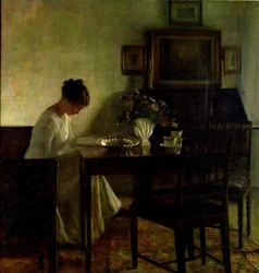 Meisje dat leest in een interieur