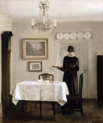 Interieur met Dame die een Dienblad Draagt, c.1905