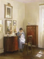 Interieur met Dame die Naait, c.1910