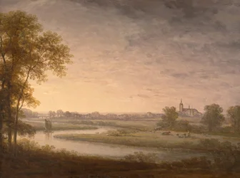 Uitgestrekt landschap met Västerås op de achtergrond