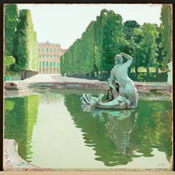 De prachtige fontein in het park van Schoenbrunn -1910 ... (schilderij op doek)