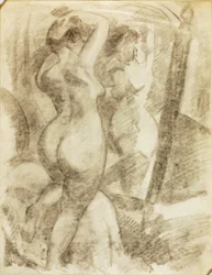 Vrouwelijk naakt voor spiegel