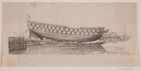 Een linieschip wordt te water gelaten
