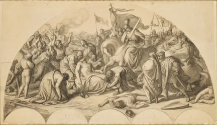 Rudolf I van Habsburg bij het lichaam van Przemysl Ottokar II van Bohemen