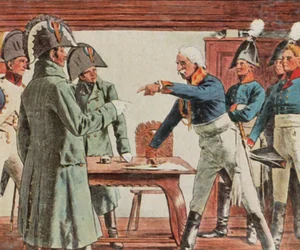 De capitulatie van Blücher bij Ratkau, 7 november 1806 (kleurenlitho)