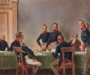 Vergadering van de Reorganisatiecommissie in Königsberg, 9 juli 1807 (kleurenlitho)