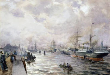 Zeilschepen in de haven van Hamburg, 1889